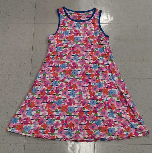 Lands' End floral Flower Sleeveless Multicolor Cotton Tank Dress Casual 7-8 Girl - Picture 2 of 10